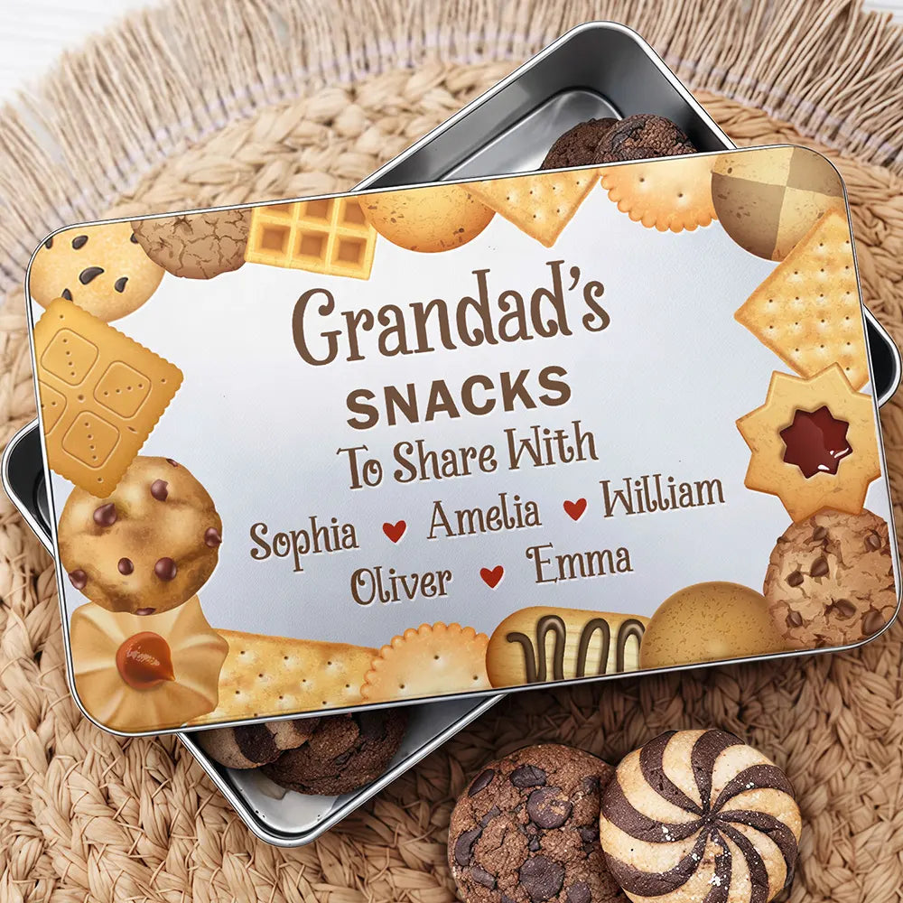 Funny,Gift For Husband,Gift For Grandpa,Gift For Mother,Gift For Father,Gift For Grandma,Gift For Wife - Grandad's Snacks To Share With The Grandkids - Personalized Metal Biscuit Tin