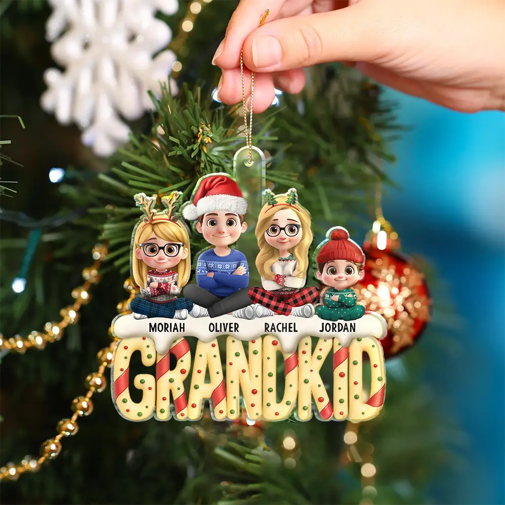 Gift For Grandpa,Gift For Grandma,Gift For Grandparents,Happy,Parents,Christmas - Grandkids Christmas Tree Cake 3D Effect - Personalized Custom Shaped Acrylic Ornament