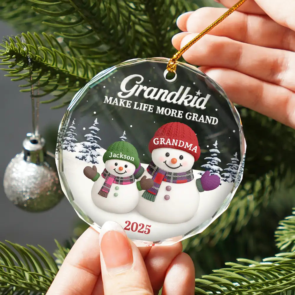 Gift For Grandma,Gift For Grandpa,Gift For Grandparents,Gift For Grandkids,Christmas,Happy - Grandkids Make Life More Grand - Personalized Circle Glass Ornament