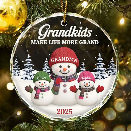 Grandkids Make Life More Grand - Personalized Circle Glass Ornament
