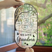Happy,Gift For Husband,Gift For Wife,Parents,Gift For Grandpa,Gift For Mother,Gift For Father,Gift For Grandma,Gift For Grandparents - Grandkids Make Life More Grand - Personalized Rounded Rectangle Stained Glass Suncatcher