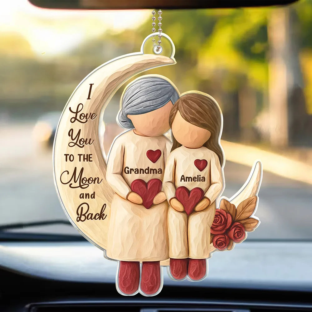 Grandma Grandkids Sitting On The Moon - Personalized Acrylic Car Hanger