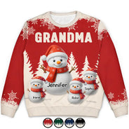 Gift For Grandpa, Gift For Women, Christmas, Top Market, Happy - Grandma Grandkids Snowman 3D Effect - Personalized Unisex Ugly Sweater