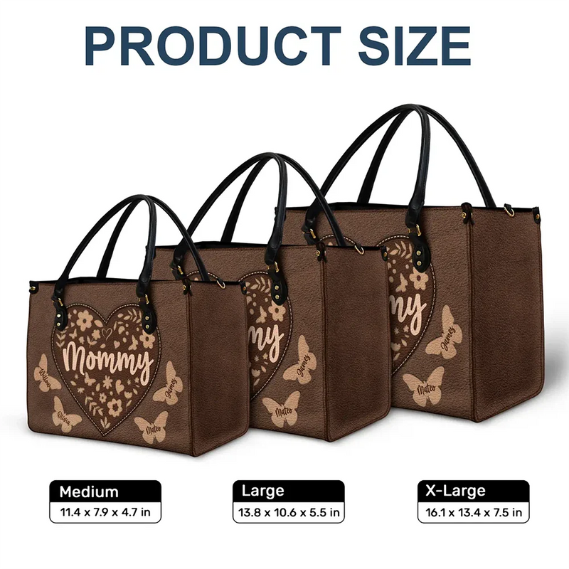 Gift For Mother,Gift For Grandma,Happy,Grandma,Grandkids - Mommy Grandma Leather Floral - Personalized Leather Bag
