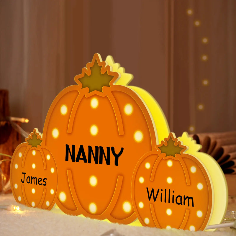 Adorable,Gift For Grandchildren,Gift For Grandkids,Gift For Grandma,Grandma - Grandkids,Icon - Grandma Little Pumpkins Marquee Pattern 3D Effect - Personalized Custom Shaped Light Box