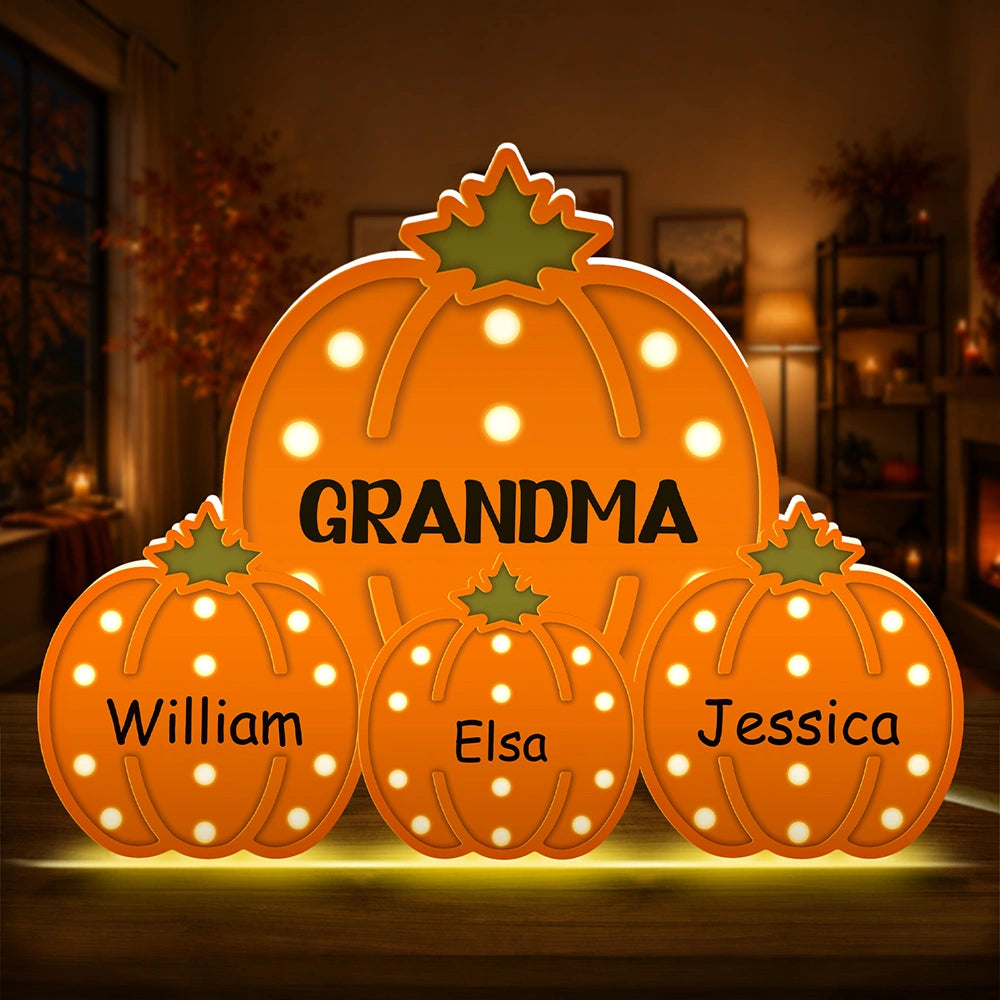 Adorable,Gift For Grandchildren,Gift For Grandkids,Gift For Grandma,Grandma - Grandkids,Icon - Grandma Little Pumpkins Marquee Pattern 3D Effect - Personalized Custom Shaped Light Box