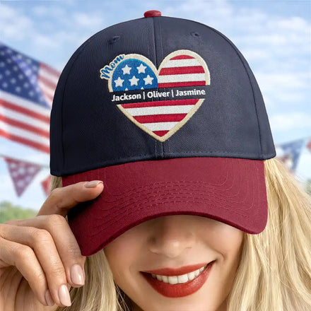 Grandma Mom American Heart - Personalized Embroidered Two Tone Cap