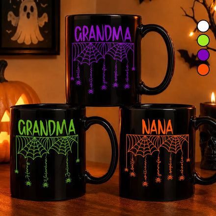 Grandma Spooky Halloween Kid's Name - Personalized Black Mug