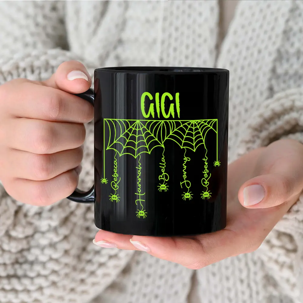 Adorable,Gift For Grandma,Halloween,Icon - Grandma Mom Spooky Kid Name - Personalized Black Mug