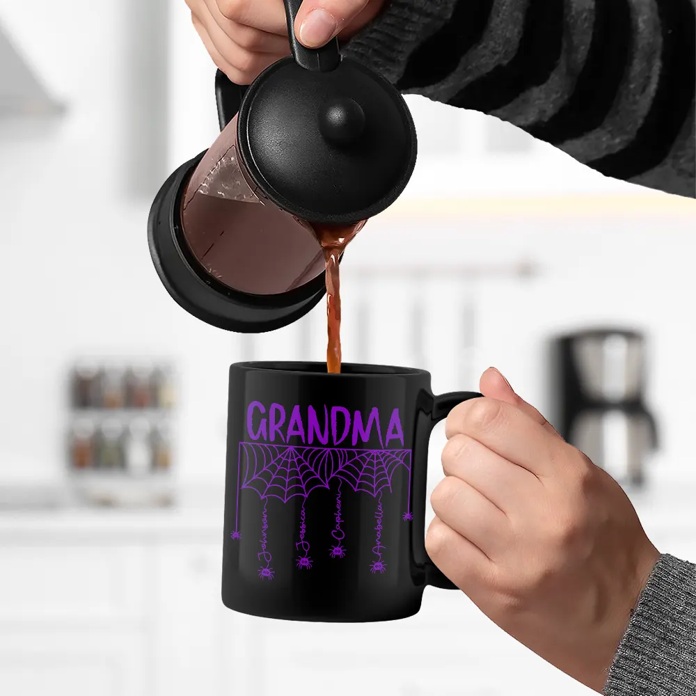 Adorable,Gift For Grandma,Halloween,Icon - Grandma Spooky Halloween Kid's Name - Personalized Black Mug