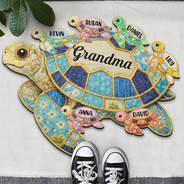 Happy,Gift For Wife,Gift For Yourself,Gift For Women,Gift For Mother,Gift For Grandma - Grandma Mom Turtle Faux Patchwork - Personalized Custom Shaped Doormat