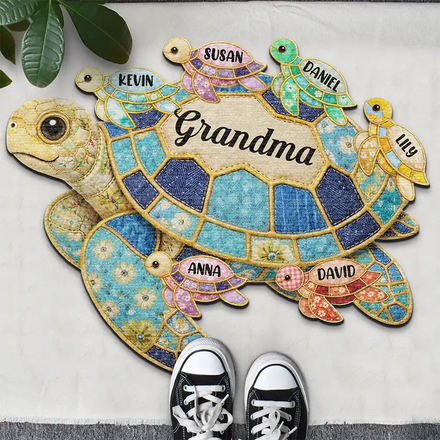 Grandma Mom Turtle Faux Patchwork - Personalized Custom Shaped Doormat