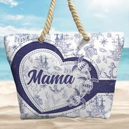 Gift For Grandma, Grandma - Grandkids, Beach - Grandma Mom Turtle Heart Toile - Personalized Beach Bag