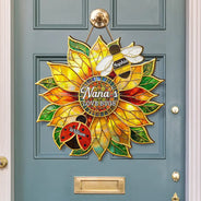 Gardening,Gift For Grandma,Grandma's Hobby,Happy - Grandma's Love Bugs Stained Glass Effect - Personalized Custom Shaped Wood Sign