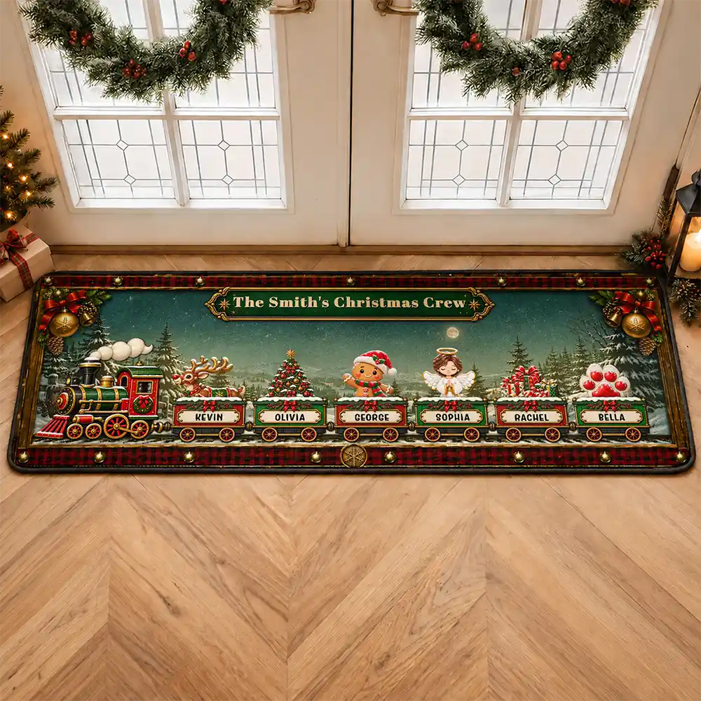 Top Market,Sentimental,Christmas,Gift For Grandma,Icon - Grandma's Christmas Crew Vintage Train Christmas Gift For Grandma - Personalized Runner Rug