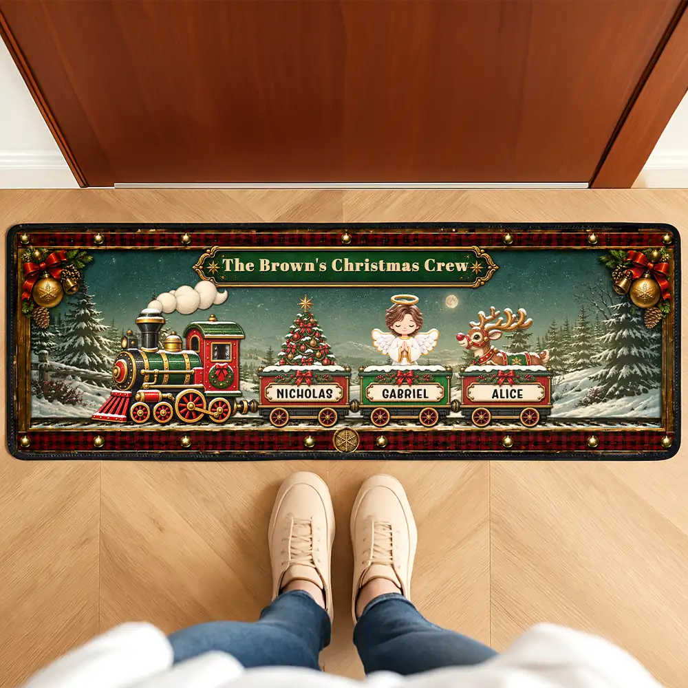 Top Market,Sentimental,Christmas,Gift For Grandma,Icon - Grandma's Christmas Crew Vintage Train Christmas Gift For Grandma - Personalized Runner Rug