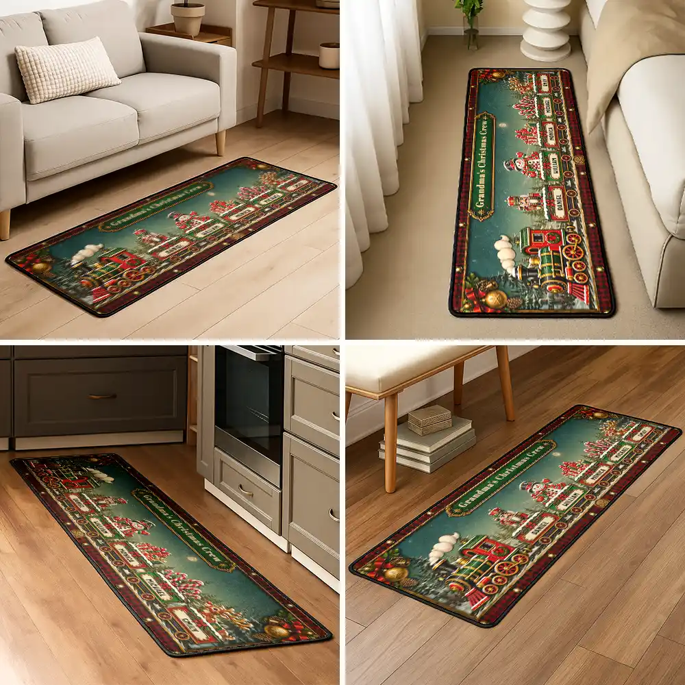 Top Market,Sentimental,Christmas,Gift For Grandma,Icon - Grandma's Christmas Crew Vintage Train Christmas Gift For Grandma - Personalized Runner Rug