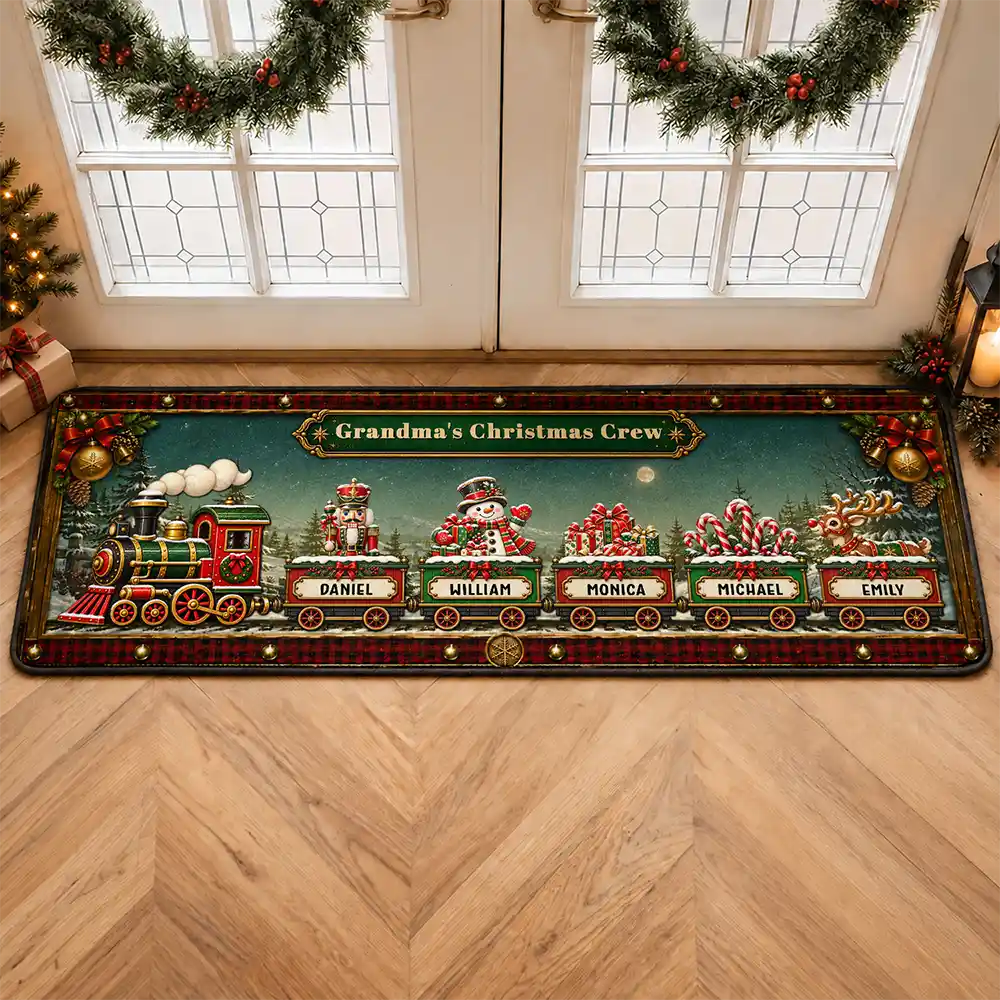 Top Market,Sentimental,Christmas,Gift For Grandma,Icon - Grandma's Christmas Crew Vintage Train Christmas Gift For Grandma - Personalized Runner Rug