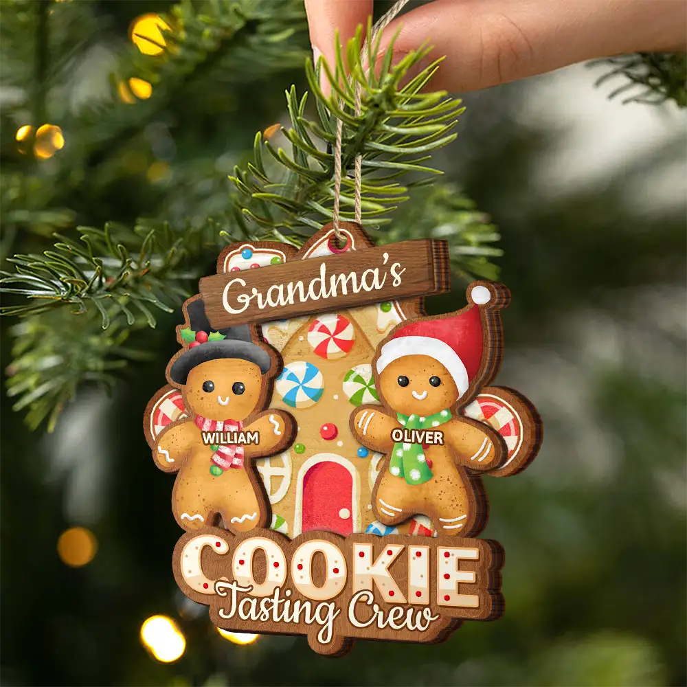 Gift For Grandma,Grandma's Hobby,Grandma,Grandkids,Happy,Christmas,Gift For Mother - Grandma's Cookie Tasting Crew - Personalized 2-Layered Wooden Ornament