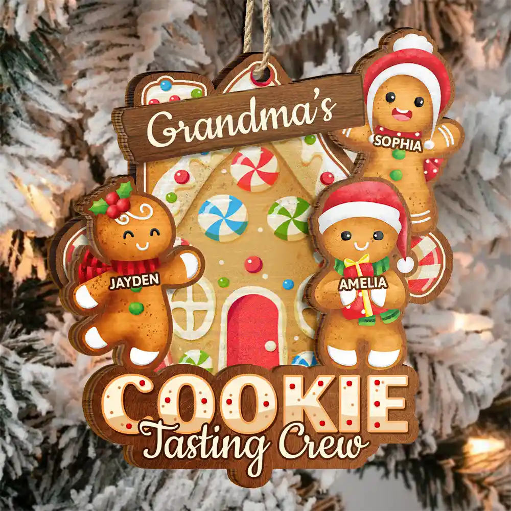 Gift For Grandma,Grandma's Hobby,Grandma,Grandkids,Happy,Christmas,Gift For Mother - Grandma's Cookie Tasting Crew - Personalized 2-Layered Wooden Ornament