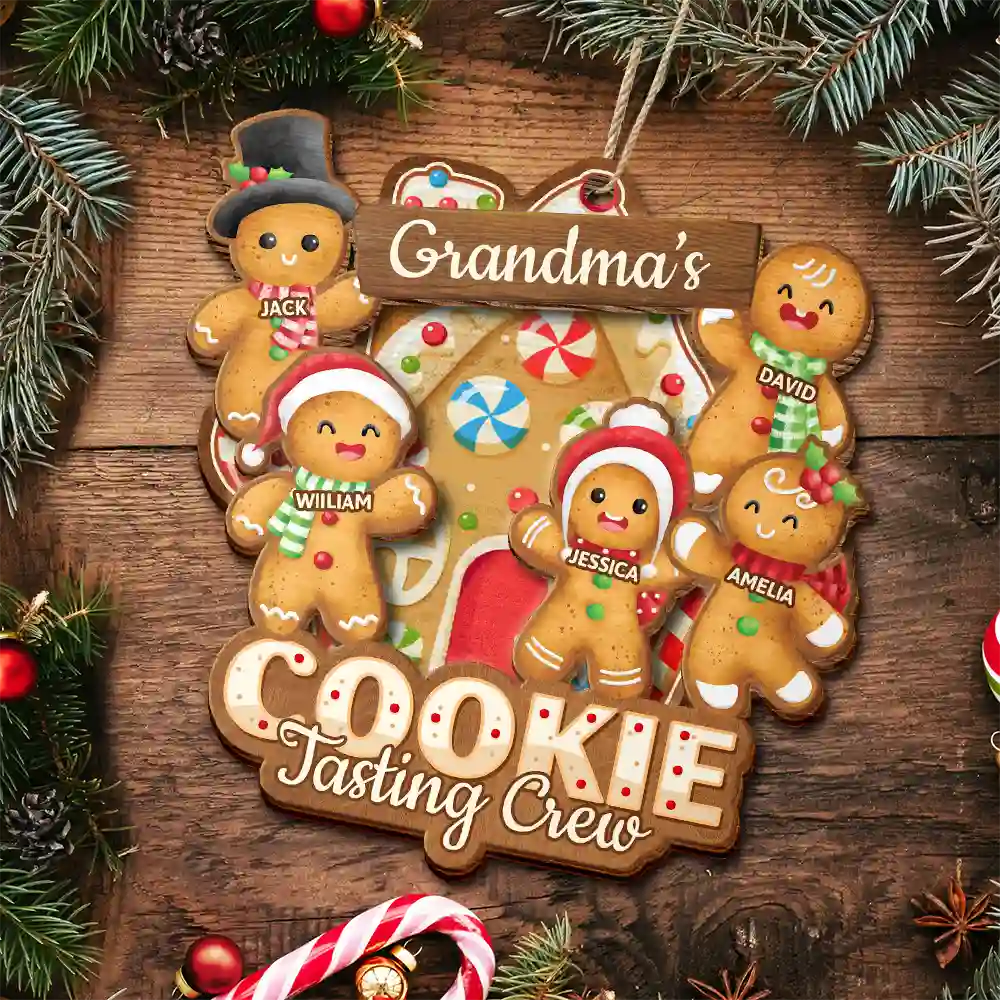Gift For Grandma,Grandma's Hobby,Grandma,Grandkids,Happy,Christmas,Gift For Mother - Grandma's Cookie Tasting Crew - Personalized 2-Layered Wooden Ornament