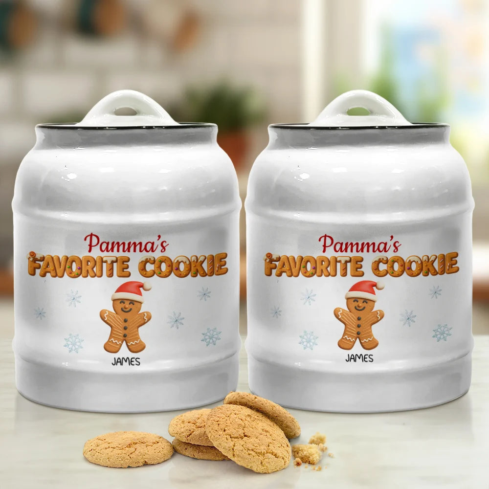 Happy,Gift For Grandma,Grandma's Hobby,Gift For Mother - Grandma's Favorite Cookies 3D Effect - Personalized Cookie Jar