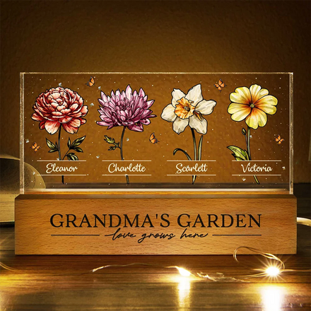 Grandma's Garden Birth Flowers - Personalized Rectangle LED Light