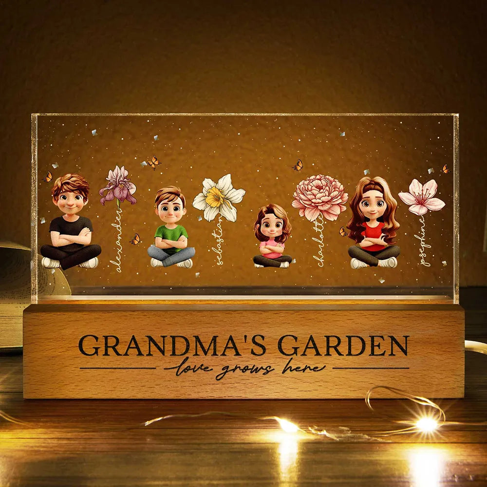 Grandma's Garden Birth Month Flowers 3D Effect Children - Personalized Rectangle LED Light