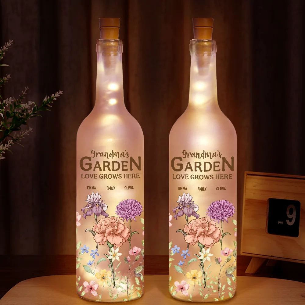 Gift For Mother,Gift For Grandma,Grandma - Grandkids,Happy - Grandma's Garden Love Grows Here - Personalized Bottle Light