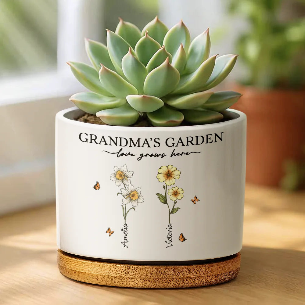 Gardening,Gift For Grandma,Gift For Mother,Happy - Grandma's Garden Love Grows Here - Personalized Ceramic Plant Pot