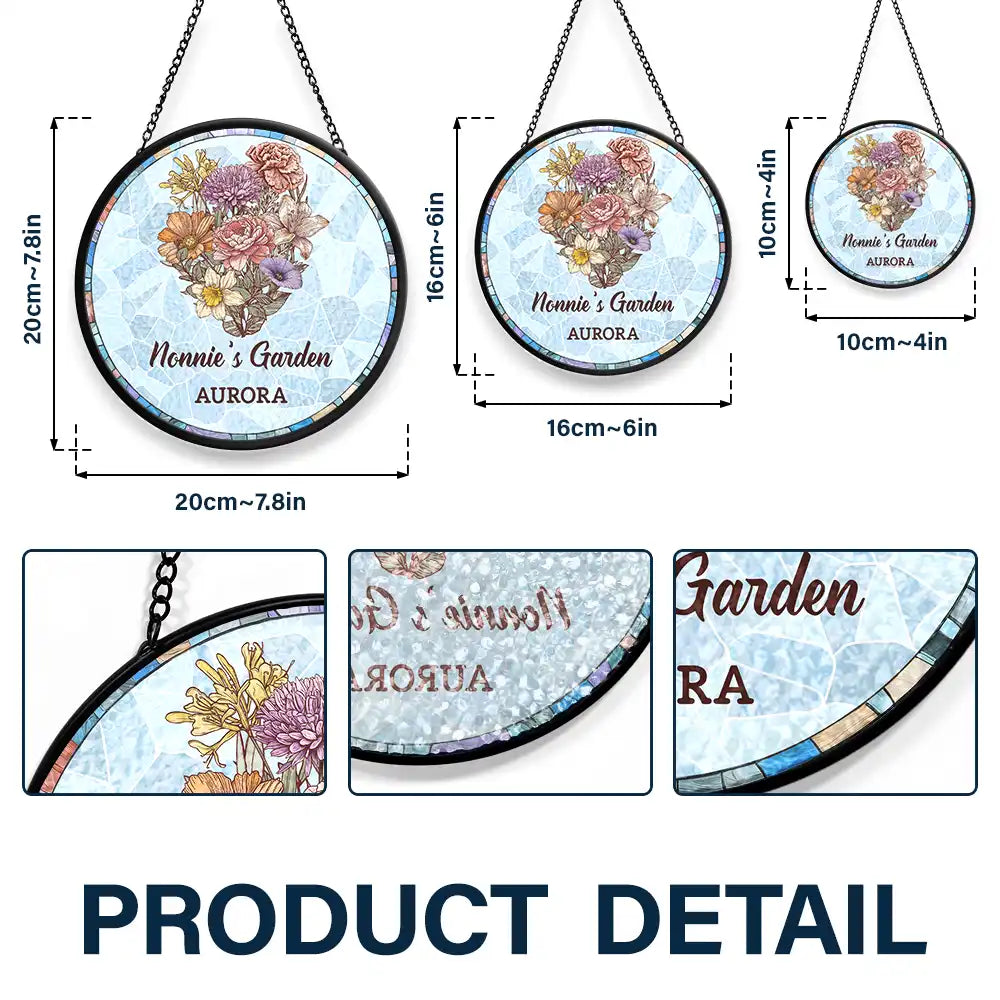 Gift For Grandma,Gift For Mother,Gift For Wife,Love - Grandma's Garden Nana Mom Birth Flower - Personalized Stained Glass Window Hanging Suncatcher