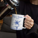 Gift For Grandma,Gift For Mother,Gift For Wife - Grandma's Garden Toile Birth Flower - Personalized White Edge-to-Edge Mug