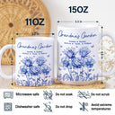Gift For Grandma,Gift For Mother,Gift For Wife - Grandma's Garden Toile Birth Flower - Personalized White Edge-to-Edge Mug