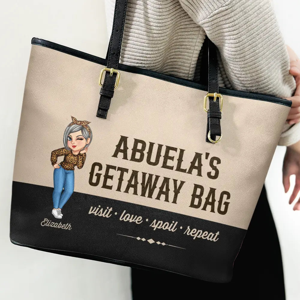 Gift For Mother,Gift For Grandma,Happy,Gift For Wife - Grandma's Getaway Bag - Personalized Leather Tote Bag