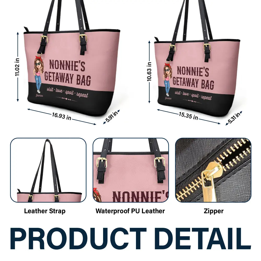 Gift For Mother,Gift For Grandma,Happy,Gift For Wife - Grandma's Getaway Bag - Personalized Leather Tote Bag