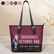 Gift For Mother,Gift For Grandma,Happy,Gift For Wife - Grandma's Getaway Bag - Personalized Leather Tote Bag