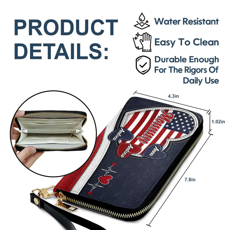 Gift For Mother,Gift For Grandma,Gift For Wife,Independence Day,Happy - Grandma's Little Sweethearts American - Personalized Leather Long Wallet