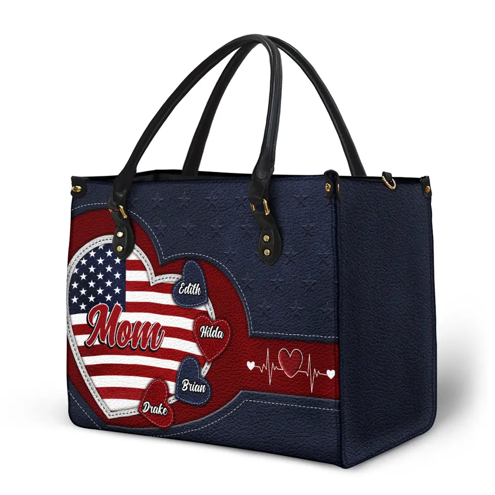 Gift For Mother, Gift For Grandma, Gift For Wife, Independence Day, Happy - Grandma's Little Sweethearts US Flag - Personalized Leather Bag
