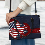 Gift For Mother, Gift For Grandma, Gift For Wife, Independence Day, Happy - Grandma's Little Sweethearts US Flag - Personalized Leather Bag