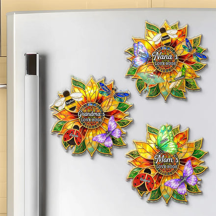 Grandma's Love Bugs Stained Glass Effect - Personalized Acrylic Magnet