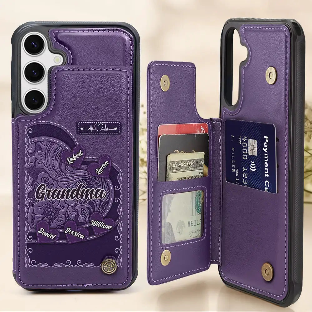 Gift For Women,Gift For Mother,Gift For Grandma,Single Mom,Love - Grandma's Mom's Little Sweethearts - Personalized Leather Flip Wallet Phone Case