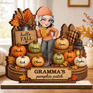 Top Market,Gift For Grandchildren,Gift For Grandkids,Gift For Grandma,Cozy,Grandma - Grandkids,Vector - Grandma's Pumpkin Patch Fall Vibes - Personalized Custom Shaped Wooden Plaque