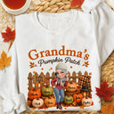 Gift For Grandchildren,Gift For Grandkids,Gift For Grandma,Cozy,Grandma - Grandkids,Vector - Grandma's Pumpkin Patch Fall Vibes - Personalized T Shirt