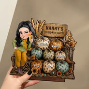 Gift For Grandchildren,Gift For Grandkids,Gift For Grandma,Cozy,Grandma - Grandkids,Vector - Grandma's Pumpkin Patch Leopard - Personalized Custom Shaped Wooden Plaque