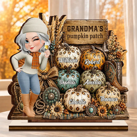 Grandma's Pumpkin Patch Leopard Pattern - Personalized Custom Shaped Wooden Plaque