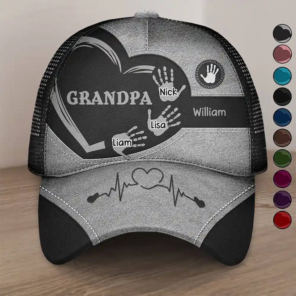 Grandpa Dad Grandma Mom Kids Handprints - Personalized Mesh-back Casual Cap