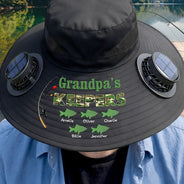 Gift For Grandpa,Gift For Father,Fishing,Happy,Icon - Grandpa's Keepers Camouflage Pattern - Personalized Solar Fan Hat