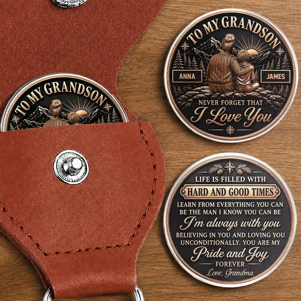Grandson Never Forget That I Love You - Personalized Leather Pocket Hug