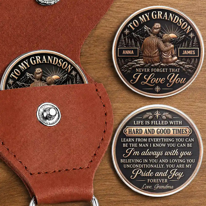 Top Market,Gift For Grandchildren,Sentimental,Gift For Grandson,Gift For Grandkids,Vector - Grandson Never Forget That I Love You - Personalized Leather Pocket Hug