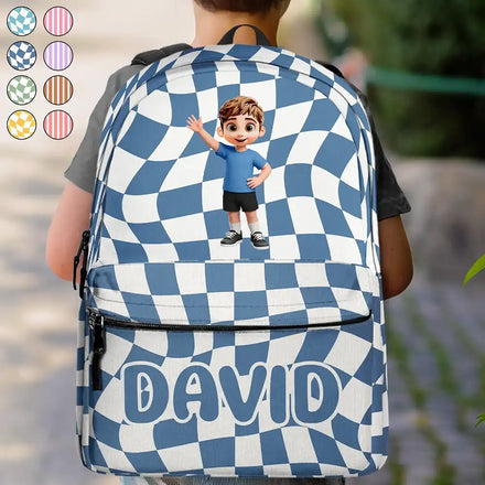 Groovy Stripe Kids & Name - Personalized Canvas Backpack